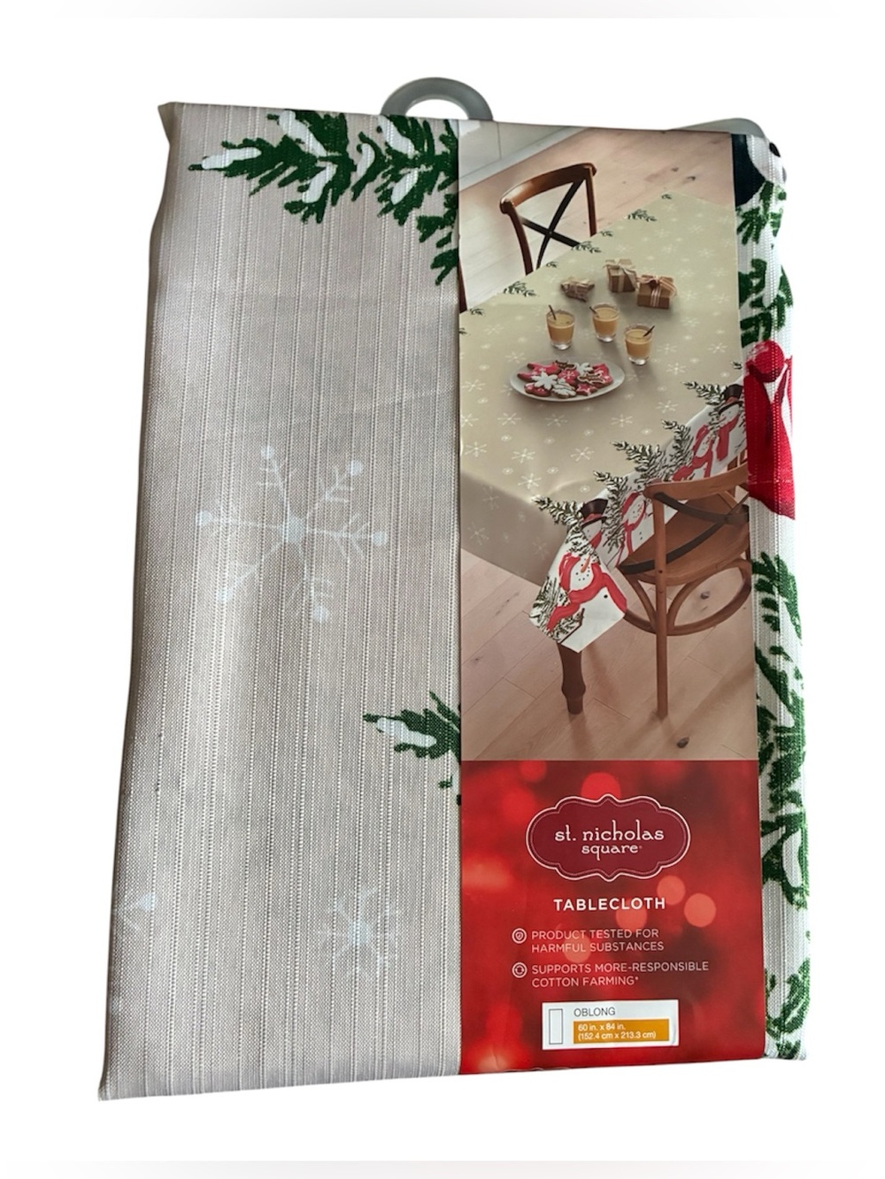 St. Nicholas Square Tablecloth Oblong Snowman Print Christmas Holiday